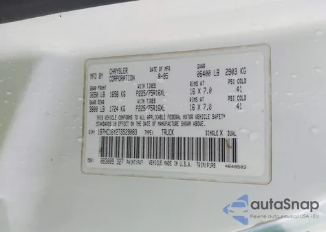 1996 Dodge Ram 1500 from USA, damaged, VIN 1B7HC16Y2TS529083